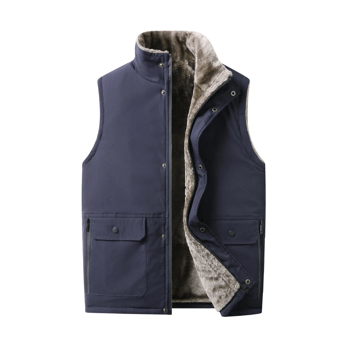 Gilet da uomo con fodera in teddy, collo alto, invernale, caldo e casual