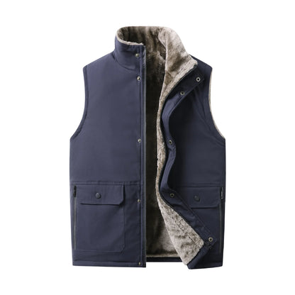 Gilet da uomo con fodera in teddy, collo alto, invernale, caldo e casual