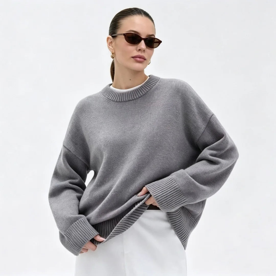 Pull oversize pour femme à col rond, pull en maille, coupe ample