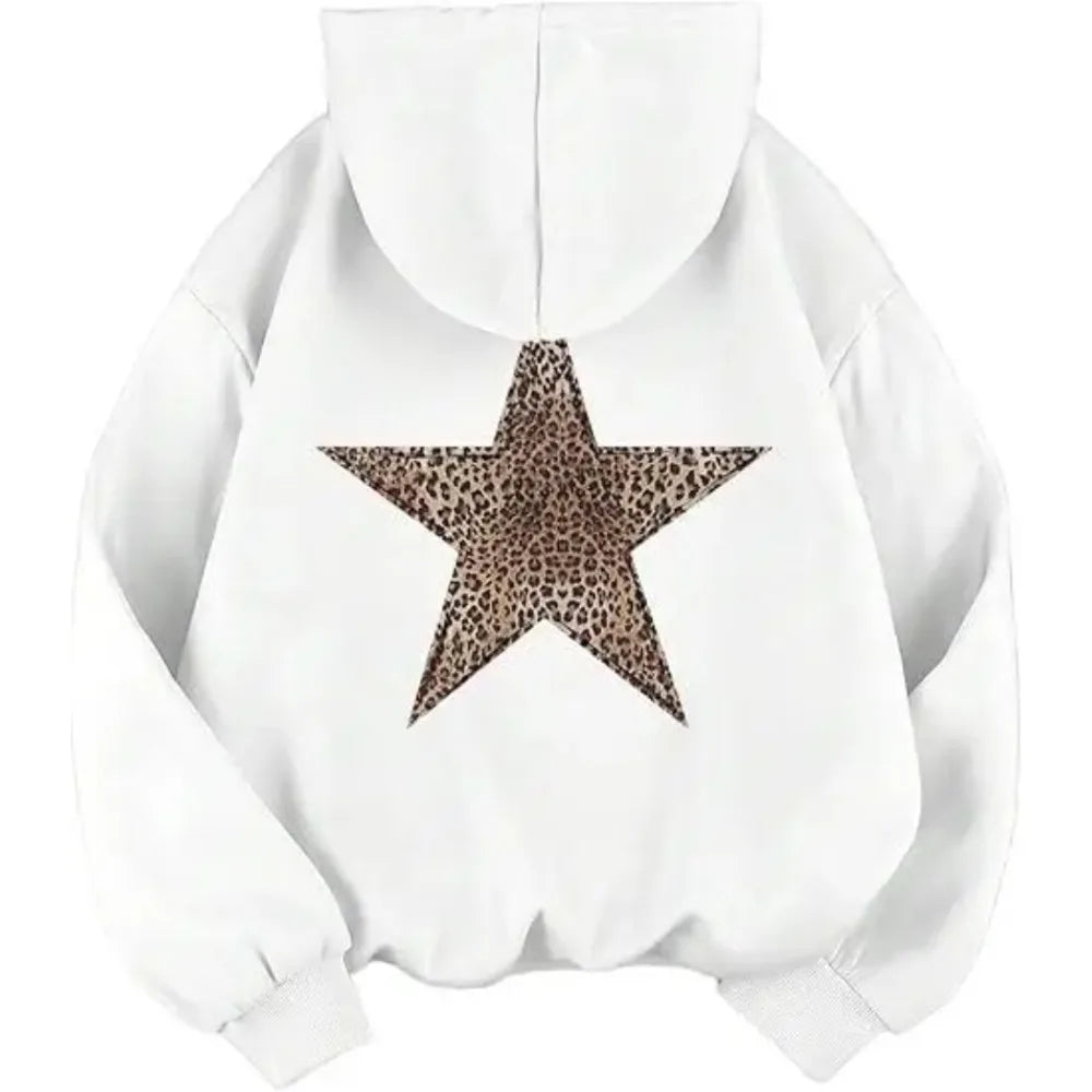 Oversize-hoodie med leopardstjerne og hætte