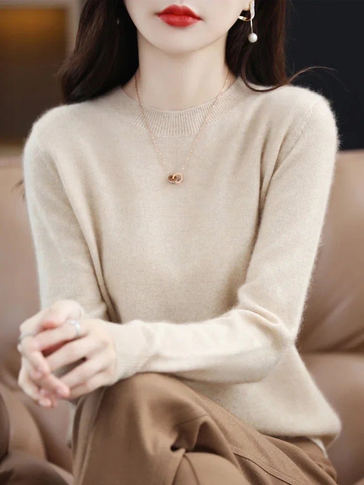 Damen Pullover Rundhals Langarm Strickpullover Einfarbig