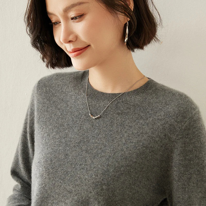 Damen Pullover Rundhals Langarm Strickpullover Weicher Stoff
