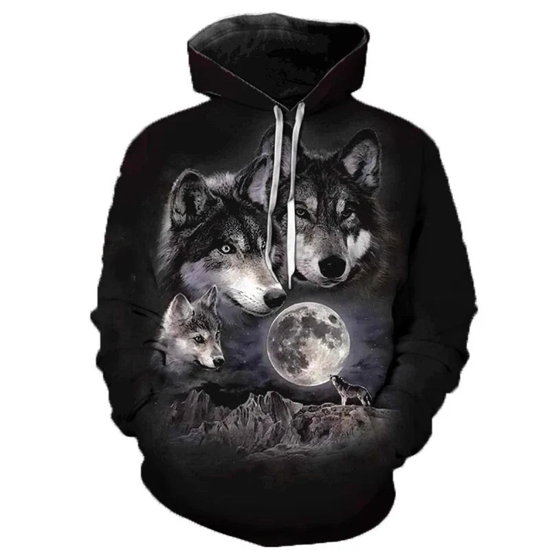 Hoodie mit Wolf Motiv 3D-Druck, Kapuzenpullover mit Kordelzug, Langarm