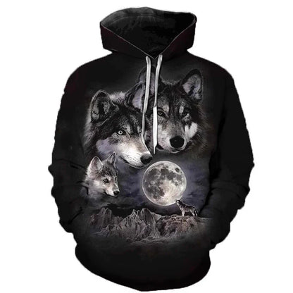Hoodie mit Wolf Motiv 3D-Druck, Kapuzenpullover mit Kordelzug, Langarm