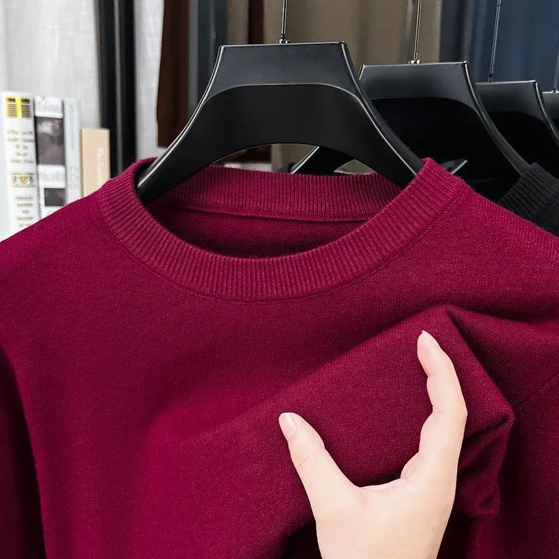 Uniseksowy sweter z dzianiny z długim rękawem i okrągłym dekoltem, beżowy
