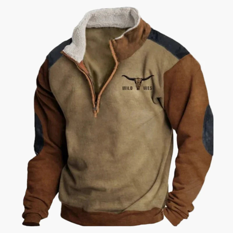 Herren Wild West Vintage Outdoor Pullover im Cowboy-Stil mit Stehkragen