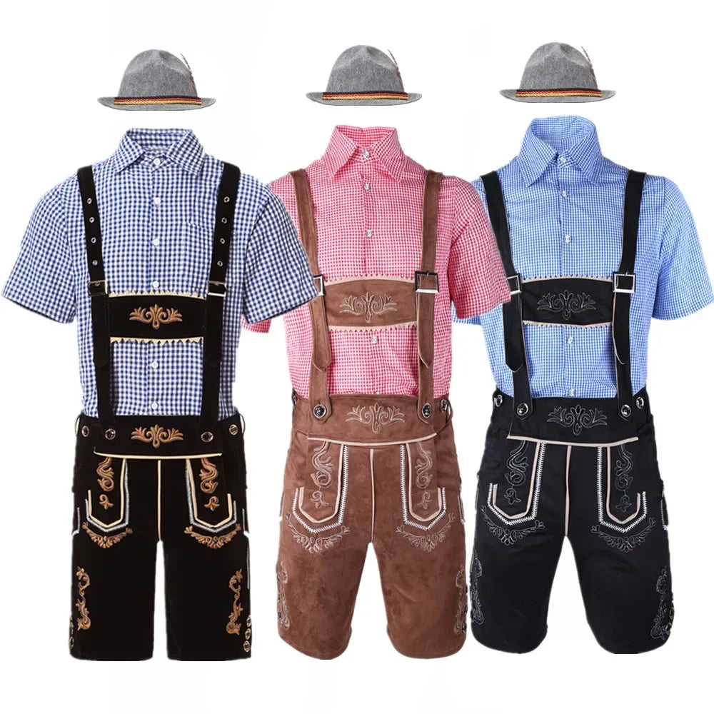 Herren Lederhosen Set Karohemd Hut Trachten Set Oktoberfest