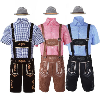 Herren Lederhosen Set Karohemd Hut Trachten Set Oktoberfest