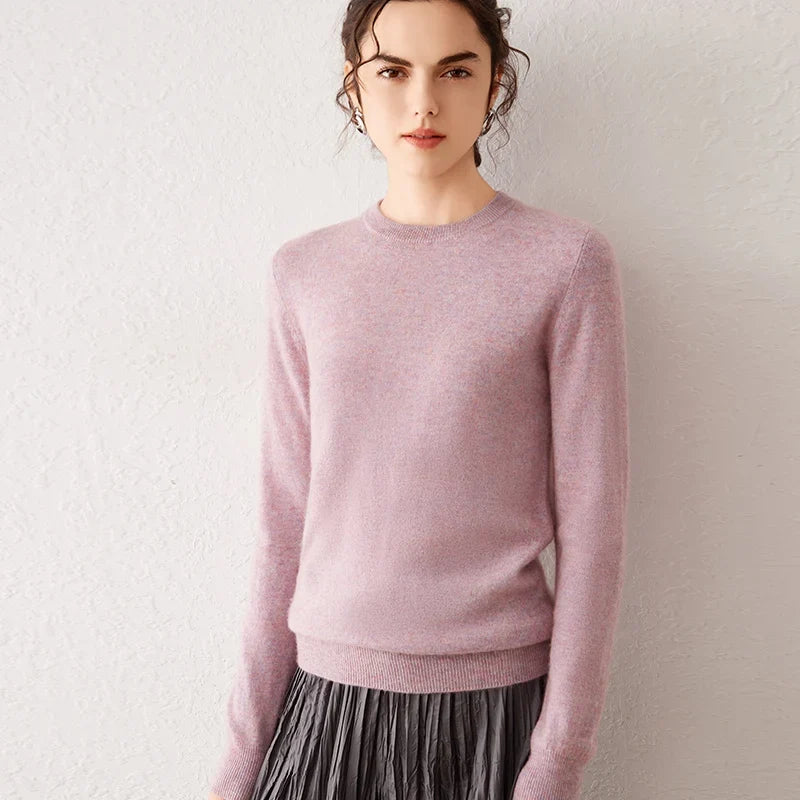 Pull femme à col rond et manches longues, maille fine, basique