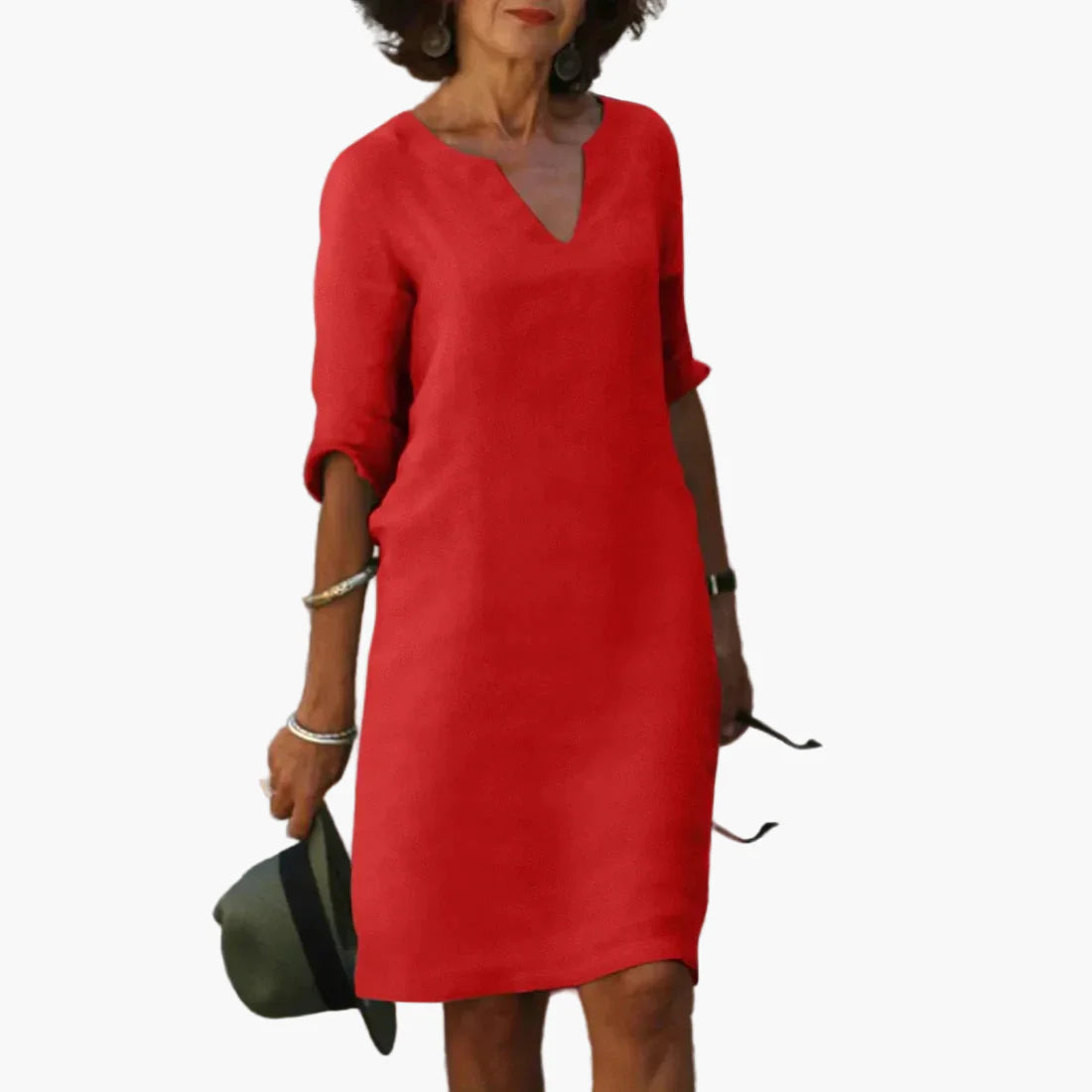 Abito da donna con scollo a V e maniche 3/4 – Abito casual e quotidiano senza tempo, elegante