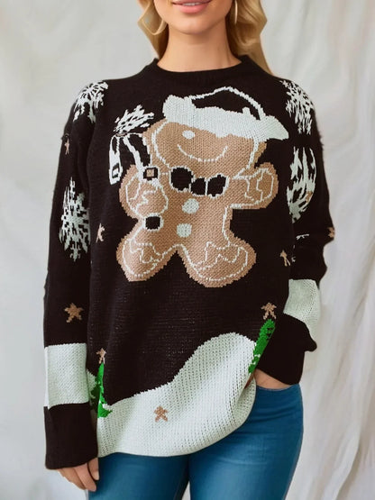 Pullover natalizio con motivo di omino di pan di zenzero, girocollo