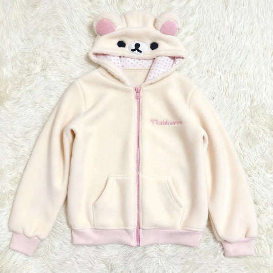 Bär-Kapuzenjacke mit Reißverschluss und Ohren für Damen - Beige, Weiches Material