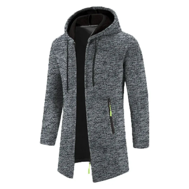 Herren Hoodie Jacke Lang Strickoptik mit Reißverschluss-Taschen