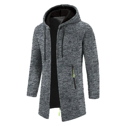 Herren Hoodie Jacke Lang Strickoptik mit Reißverschluss-Taschen