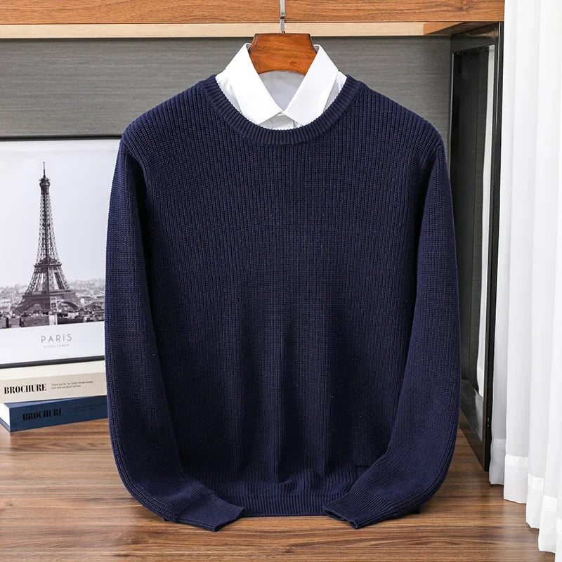 Pull homme à col rond en maille – sweat décontracté à manches longues, disponible en plusieurs couleurs