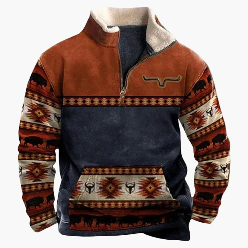 Maglione da uomo in pile western retrò con motivo etnico – Outdoor e tempo libero