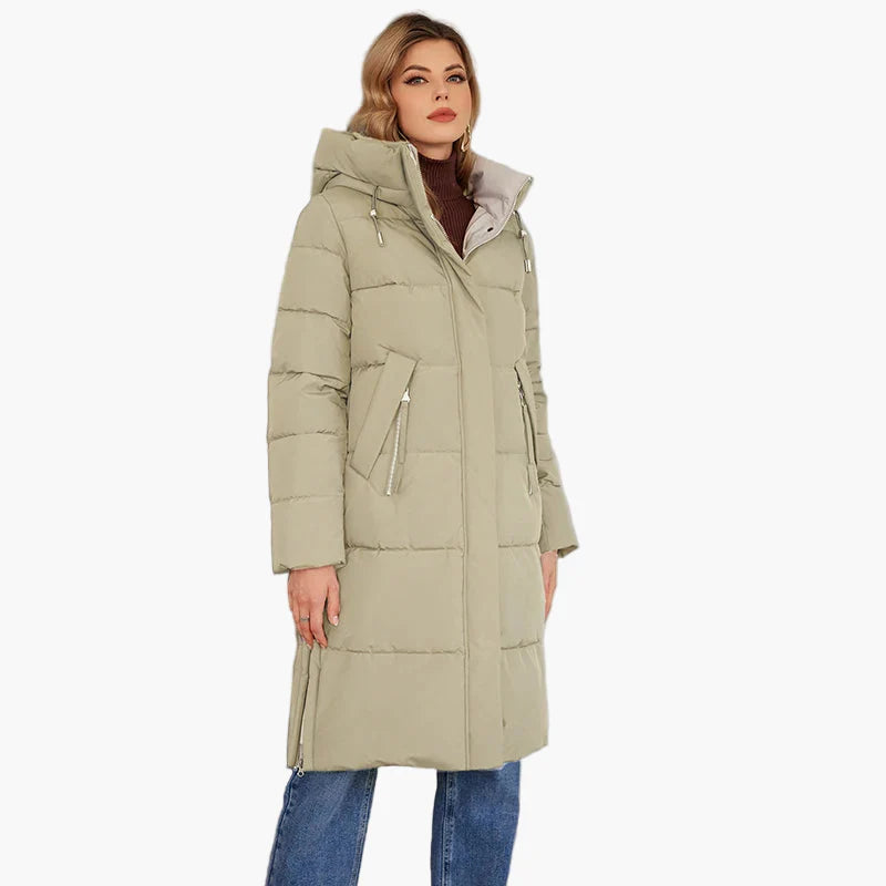 Dames winter gewatteerde mantel met capuchon – Lange, modieuze outdoor mantel voor koude dagen