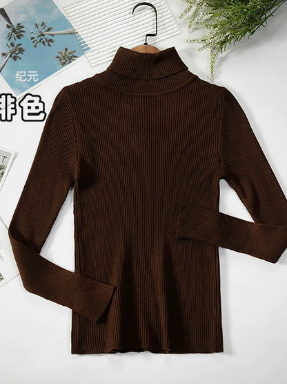 Damen Rollkragenpullover Rippstrick Langarm Eng Anliegend