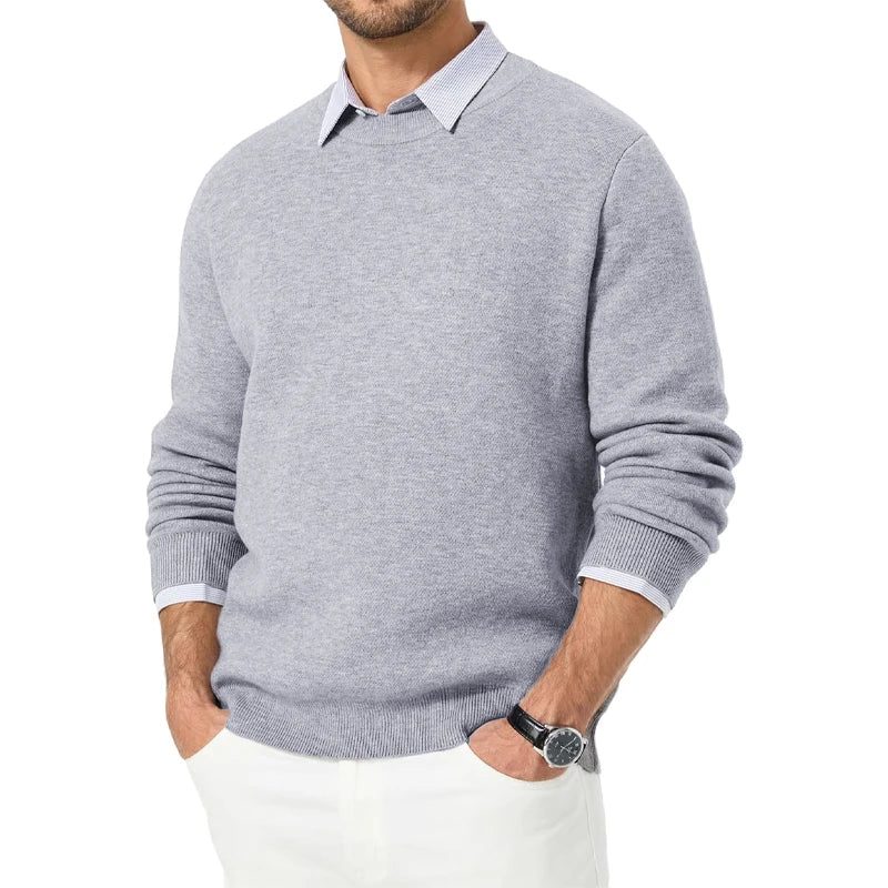 Pullover da uomo con scollo rotondo a maniche lunghe, in maglia fine, modello basic