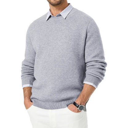 Pullover da uomo con scollo rotondo a maniche lunghe, in maglia fine, modello basic