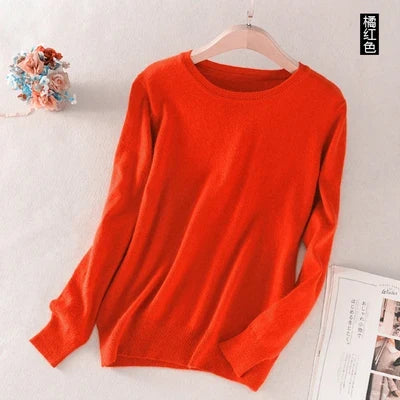 Pullover basic da donna a girocollo, a maniche lunghe, in maglia