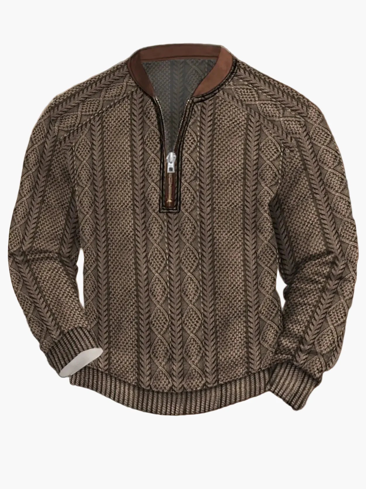 Pull homme style vintage avec demi-fermeture éclair – Pull décontracté élégant pour quotidien et extérieur