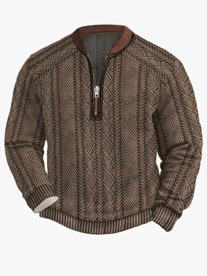 Pull homme style vintage avec demi-fermeture éclair – Pull décontracté élégant pour quotidien et extérieur