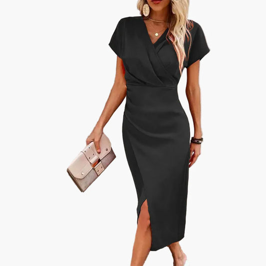 Vestito midi da donna con scollo a V – Abito casual elegante per tutti i giorni e occasioni speciali