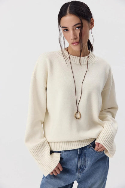 Damen Strickpullover Rundhalsausschnitt Oversize Langarm