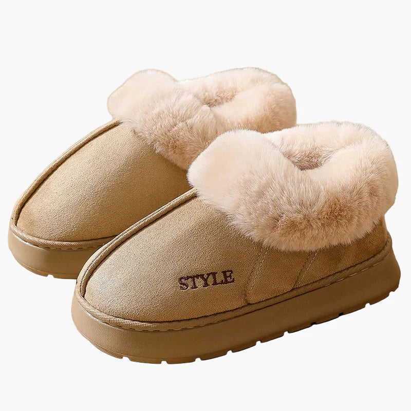 Pantofole invernali da donna con bordo in pelliccia e suola antiscivolo – Comode pantofole calde per casa
