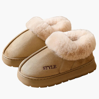 Pantofole invernali da donna con bordo in pelliccia e suola antiscivolo – Comode pantofole calde per casa