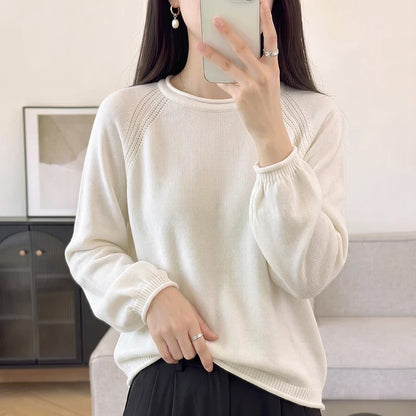 Damen Pullover Rundhalsausschnitt Langarm Strickpullover