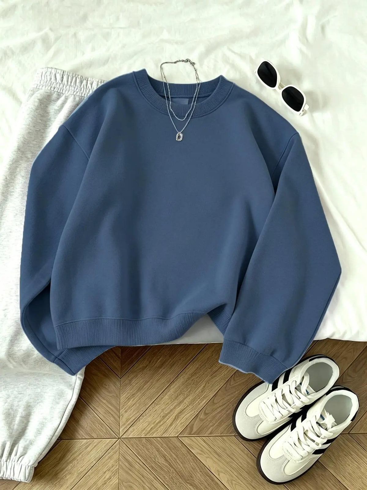 Felpa basic unisex girocollo a maniche lunghe tinta unita