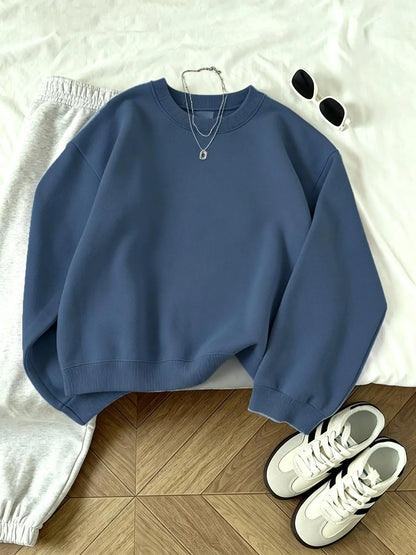 Felpa basic unisex girocollo a maniche lunghe tinta unita