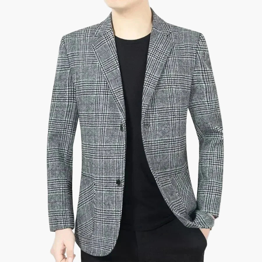 Męski blezer w kratę – elegancka marynarka biznesowa i casual dla mężczyzn ceniących styl