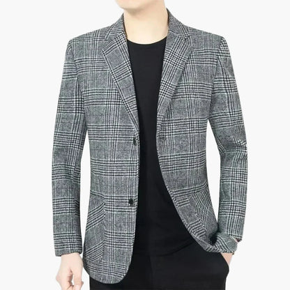 Męski blezer w kratę – elegancka marynarka biznesowa i casual dla mężczyzn ceniących styl
