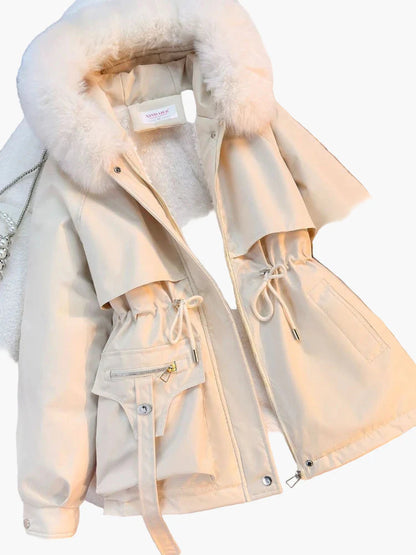 Giacca invernale da donna con cappuccio e collo in ecopelliccia – Parka alla moda per tutti i giorni e attività all'aperto