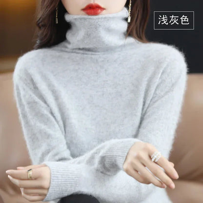 Dame-rullekravepullover, lange ærmer, blødt materiale