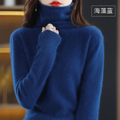 Dame-rullekravepullover, lange ærmer, blødt materiale