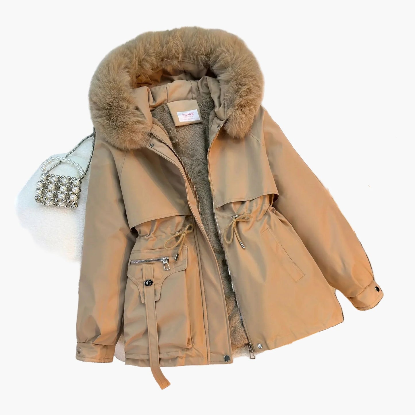 Giacca invernale da donna con cappuccio e collo in ecopelliccia – Parka alla moda per tutti i giorni e attività all'aperto