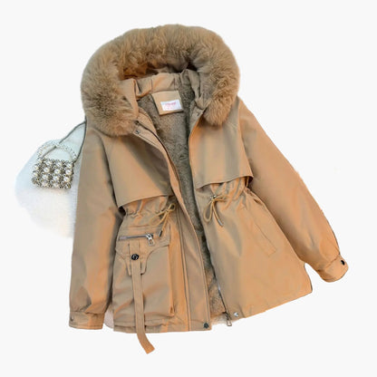 Giacca invernale da donna con cappuccio e collo in ecopelliccia – Parka alla moda per tutti i giorni e attività all'aperto