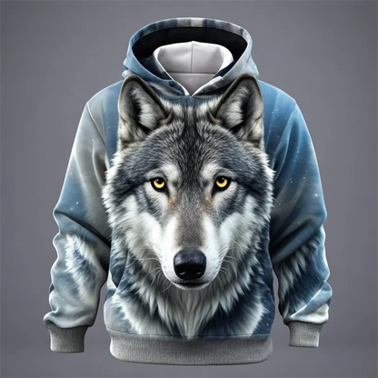 Felpa con cappuccio con stampa di testa di leone, design con motivo animale unisex