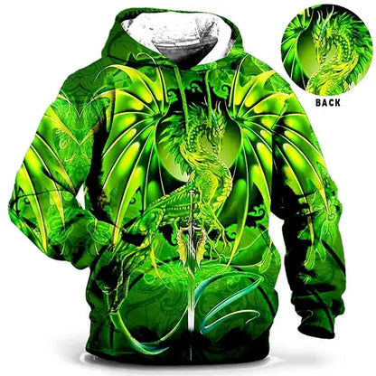 Felpa unisex con cappuccio e motivo a drago, maniche lunghe, blu
