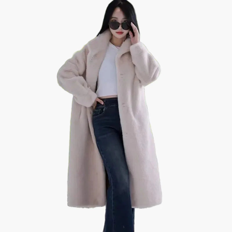 Damen Langer Flauschiger Wintermantel – Eleganter Komfort für kalte Tage