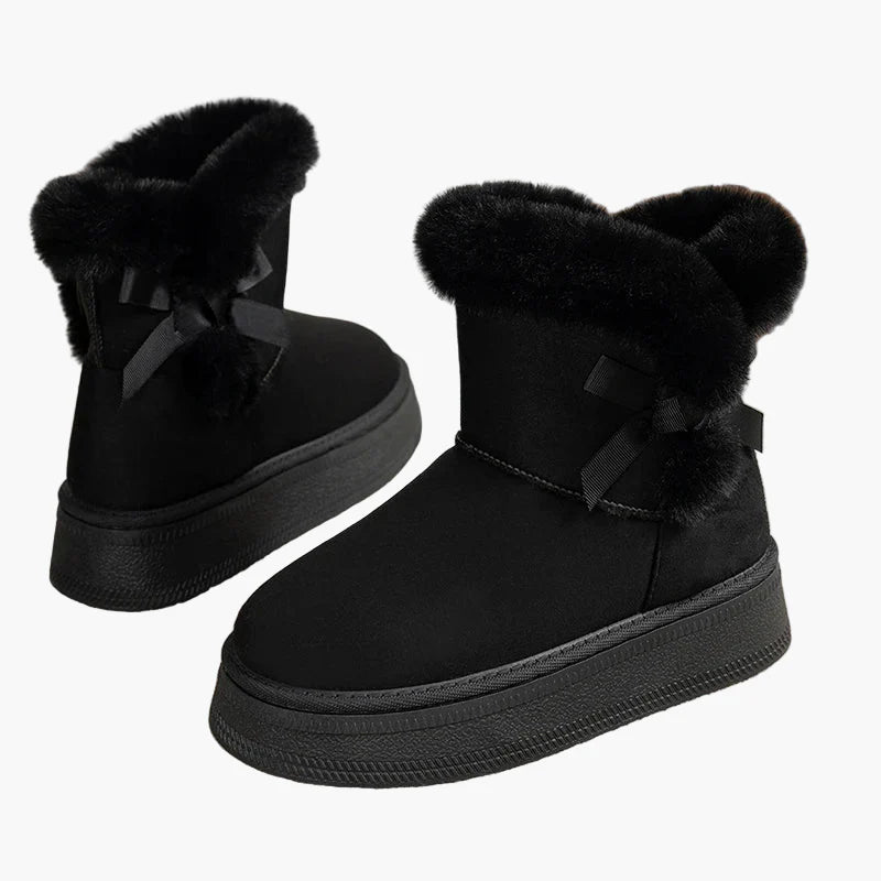 Damen Winter Stiefeletten mit Fellbesatz und Schleifendetail – Modische warme Boots für kalte Tage