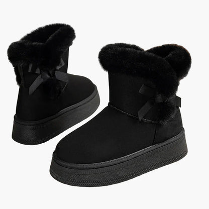 Damen Winter Stiefeletten mit Fellbesatz und Schleifendetail – Modische warme Boots für kalte Tage