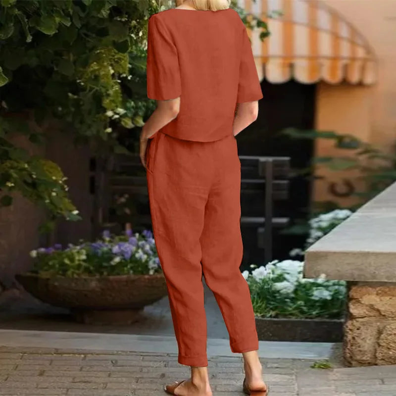 Damen 2-teiliges Freizeitset – Sommer Outfit mit lockerem Oberteil und Hose, ideal für Alltag und Urlaub