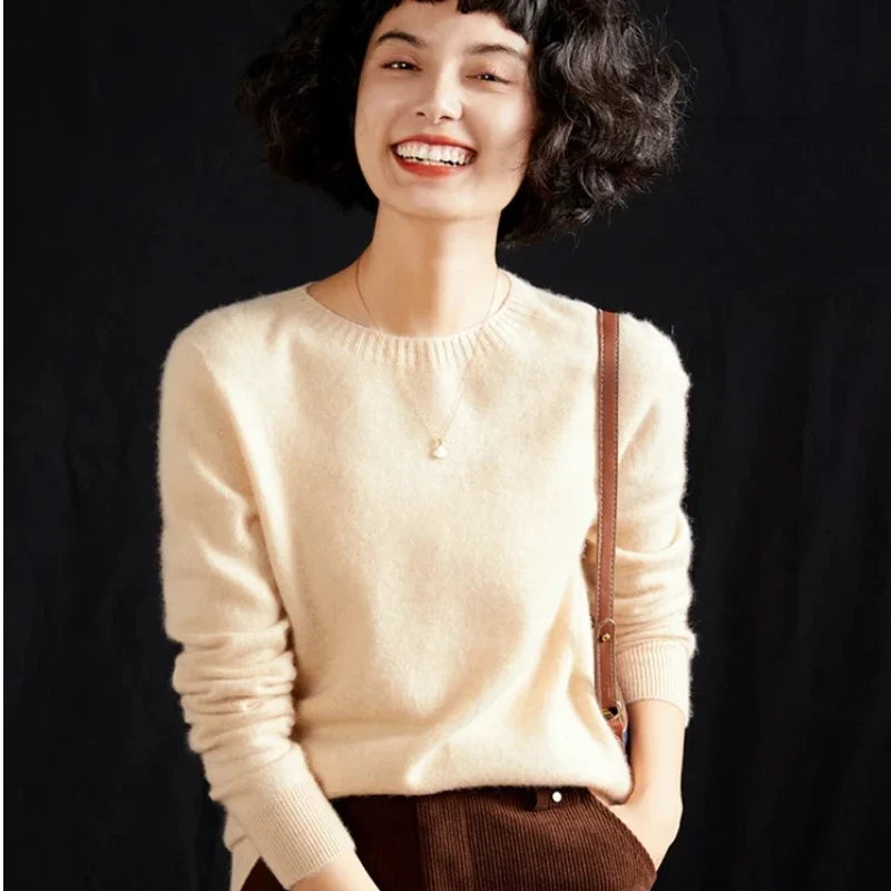 Pull femme col rond manches longues en maille