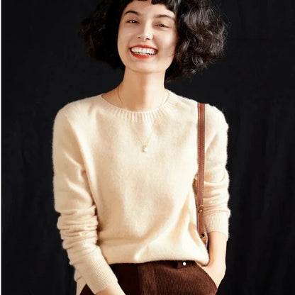 Pull femme col rond manches longues en maille