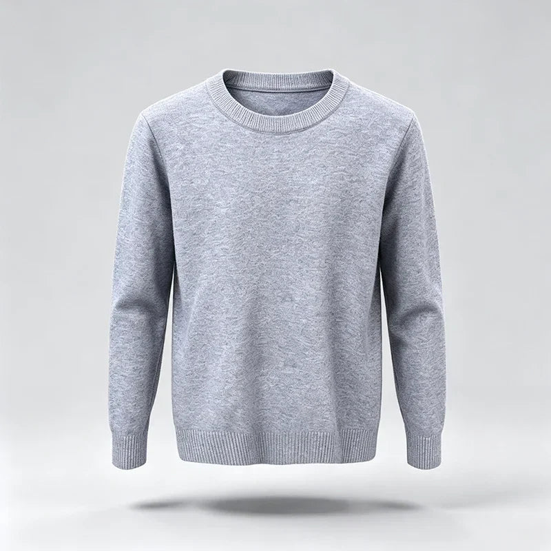 Pullover unisex a maniche lunghe, girocollo, in maglia fine con polsini a coste